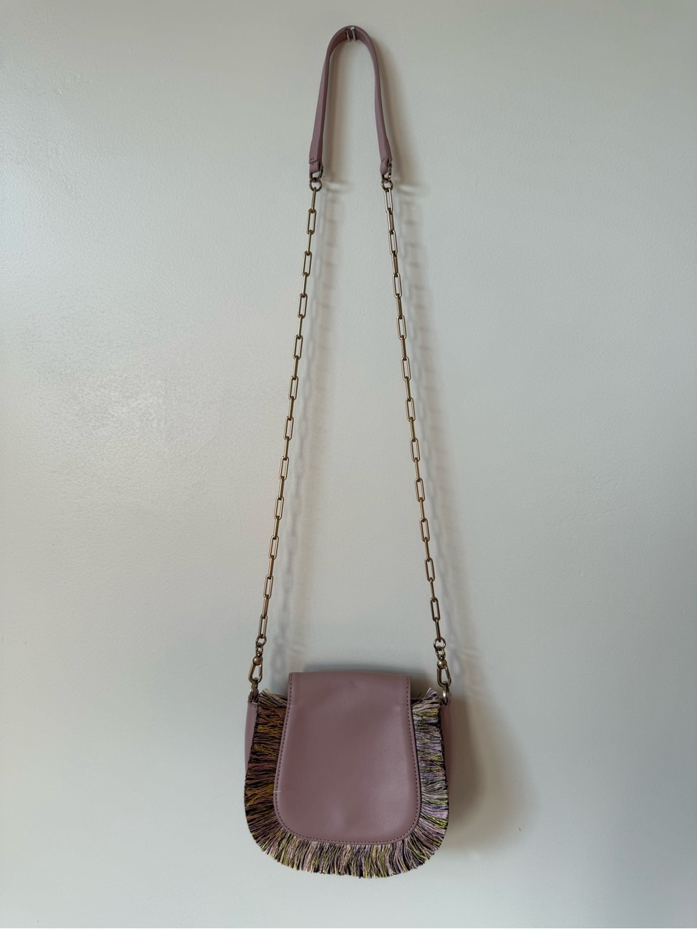 Charles & Keith Leather Womens Small light pink Fringe Crossbody Bag - NWOT